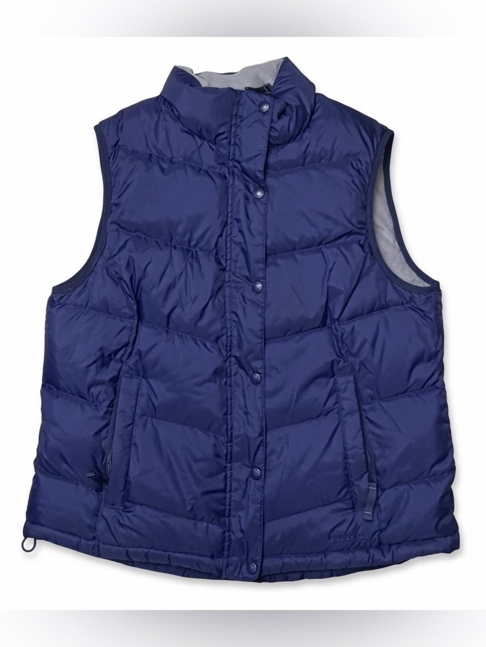 L.L.Bean Goose Down Puffer Vest Womens L Navy Blue Snap Front